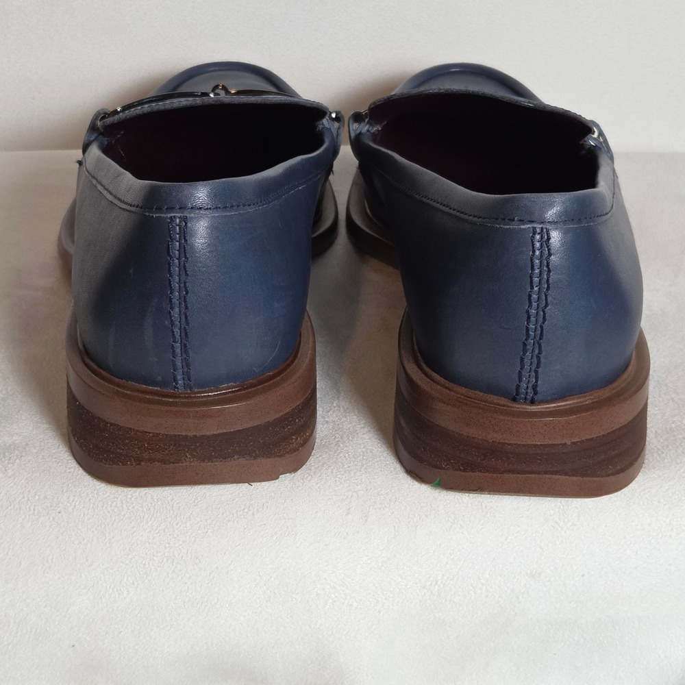 Franco Sarto Navy Blue Womens 8M Leather Loafers Horsebit Preppy Academia - Picture 9 of 9